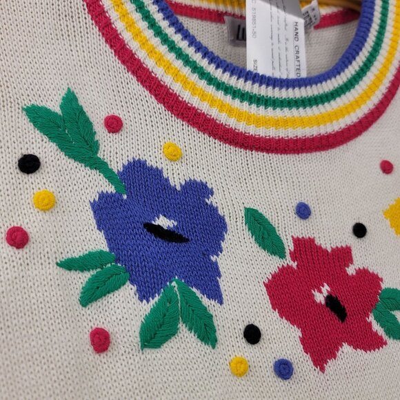 Vintage Lucia Handcrafted Floral Knit Pullover Sweater XL - Picture 2 of 10